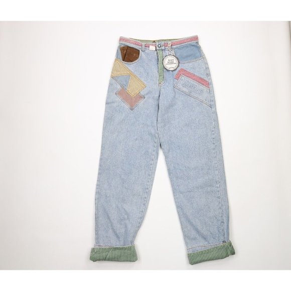 NOS Vintage 90s Streetwear Mens 31x35 Rainbow Striped Flip Cuff Baggy Fit Jeans